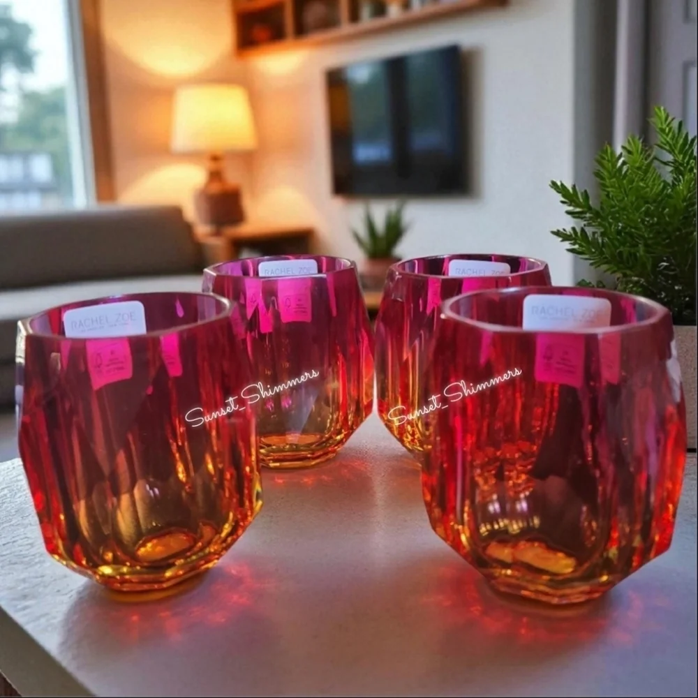 4pc Rachel Zoe Sunset Ombre Acrylic Crystal Tumbler Cup Drink Glass Set NEW